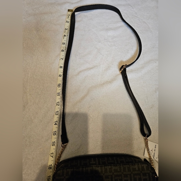 Tommy Hilfiger Black Patterned Gold Accents Adjustable Strap Crossbody Bag - Picture 8 of 8